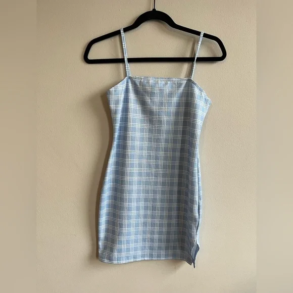 Dresses | Blue Plaid Bodycon Dress | Poshmark